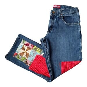 VINTAGE Lee Upcycled Cottagecore Patchwork Quilt Jeans Raw Hem Y2K Reworked 00/0